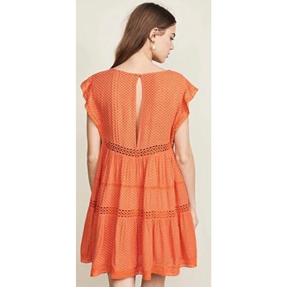 Free People small orange Retro Kitty Crochet Trim Mini Babydoll Tangerine Dress - Picture 7 of 7